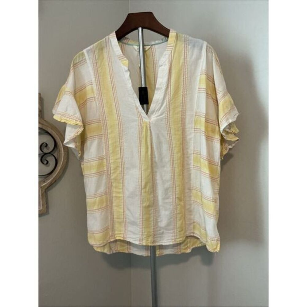 Matilda Jane Bold Fun Striped Picnic Cap Ruffle Sleeve Top Size L